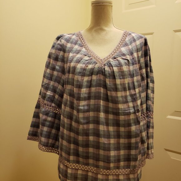 Chico's linen tunic in blue, white & lilac - sz 2 - Picture 1 of 8